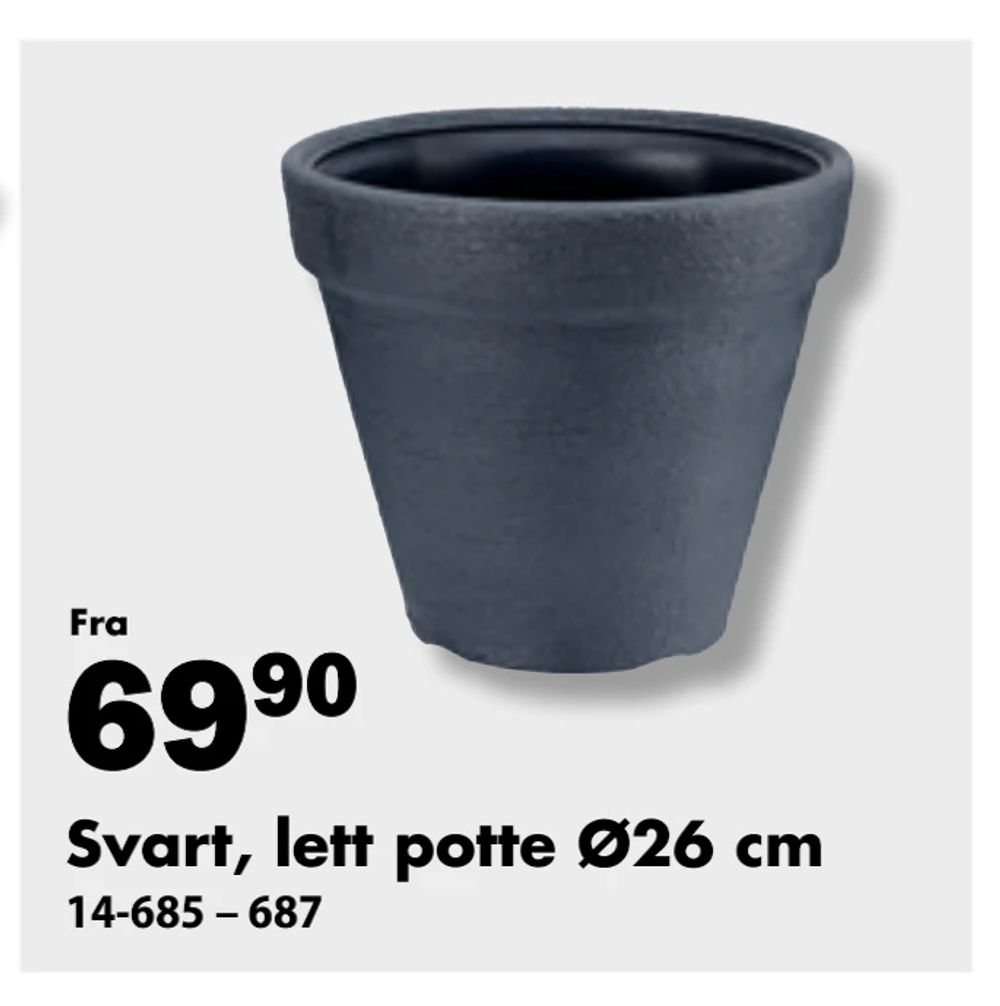 Tilbud på Svart, lett potte Ø26 cm fra Biltema til 69,90 kr