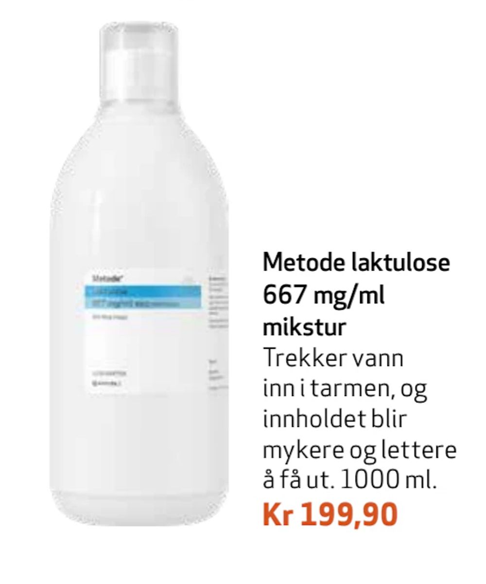 Tilbud på Metode laktulose 667 mg/ml mikstur fra Apotek 1 til 199,90 kr