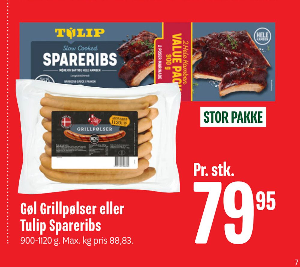 Tilbud på Gøl Grillpølser eller Tulip Spareribs fra Min Købmand til 79,95 kr.