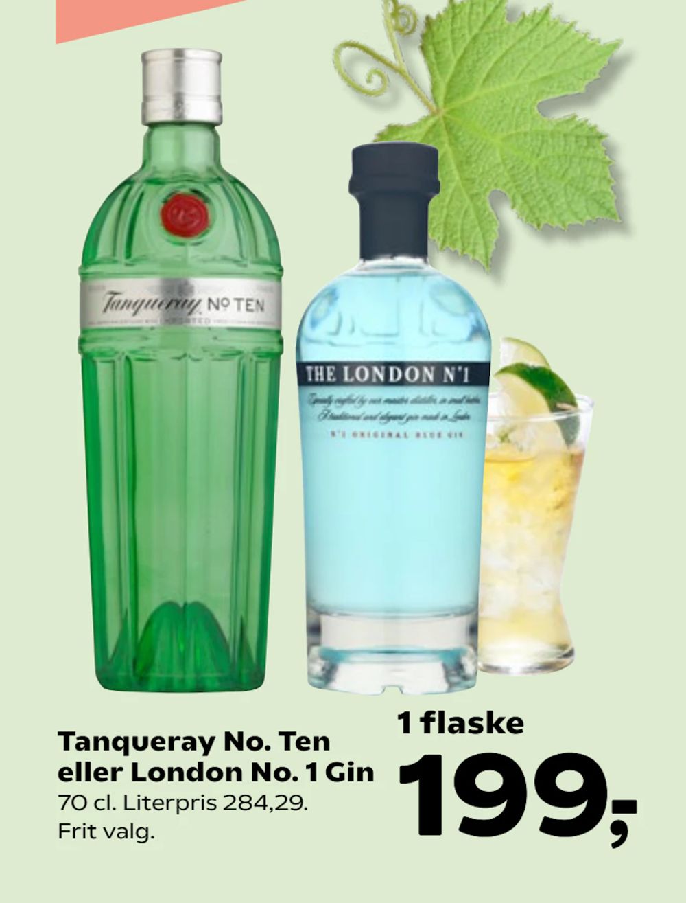 Tilbud på Tanqueray No. Ten eller London No. 1 Gin fra Kvickly til 199 kr.