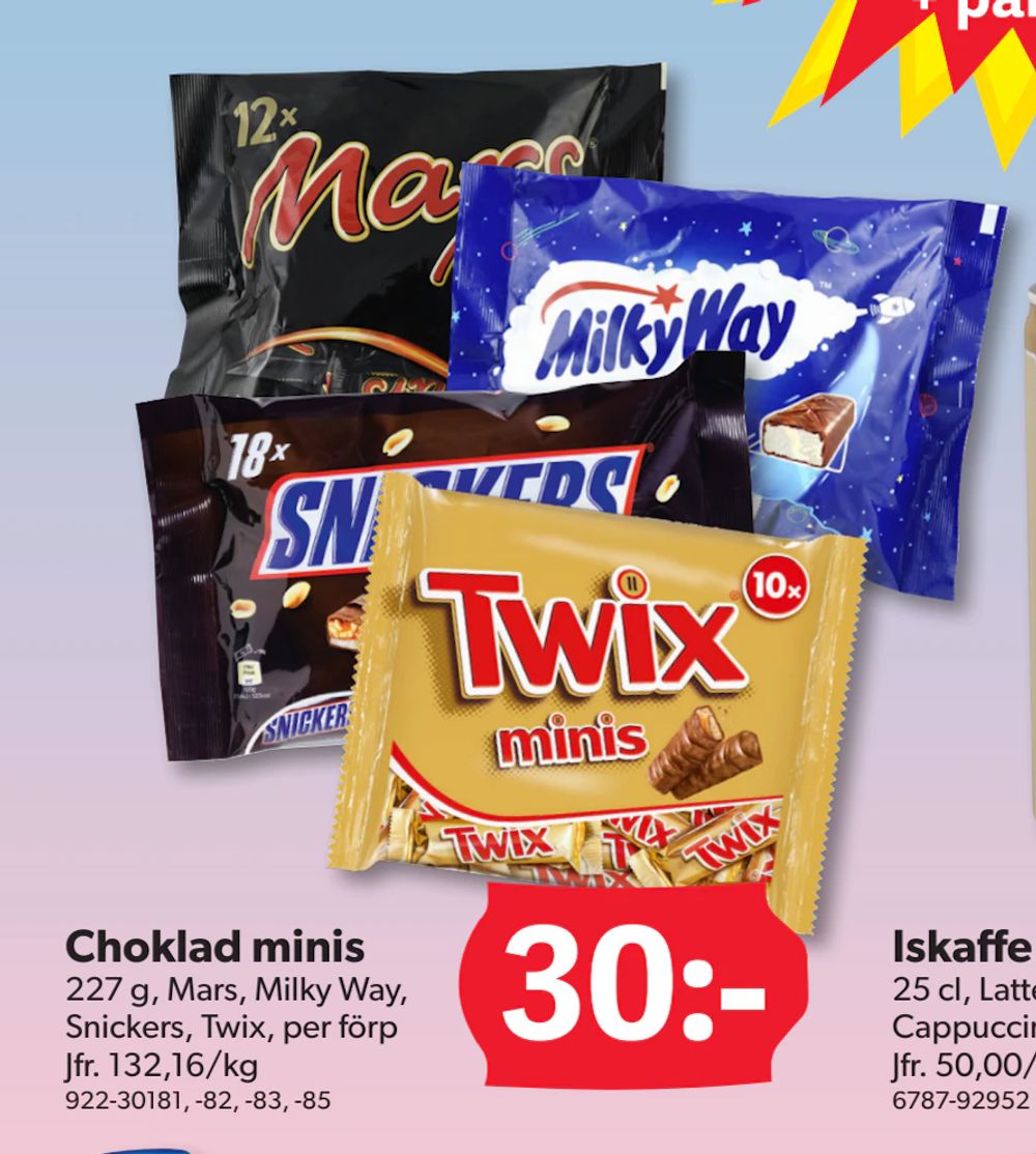 Erbjudanden på Choklad minis från DollarStore för 30 kr
