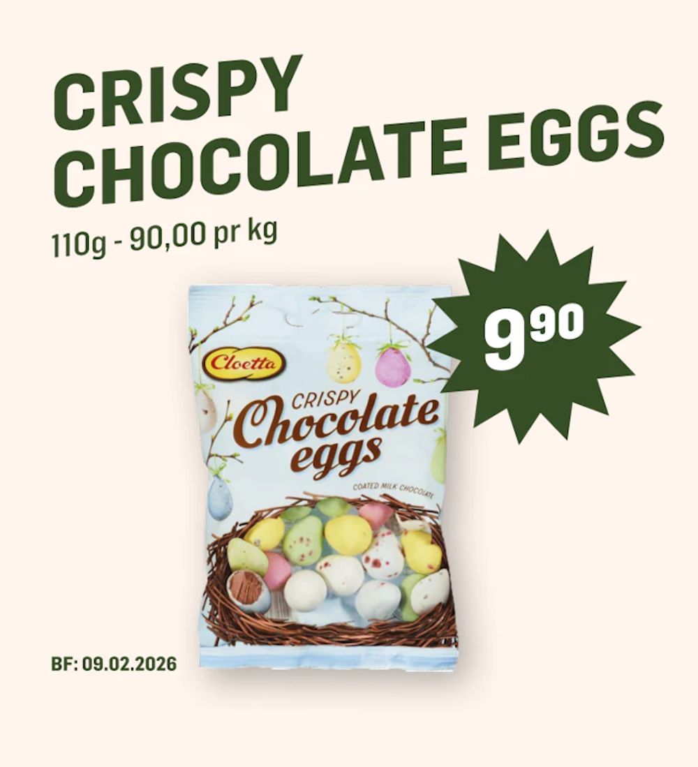 Tilbud på CRISPY CHOCOLATE EGGS fra Holdbart til 9,90 kr