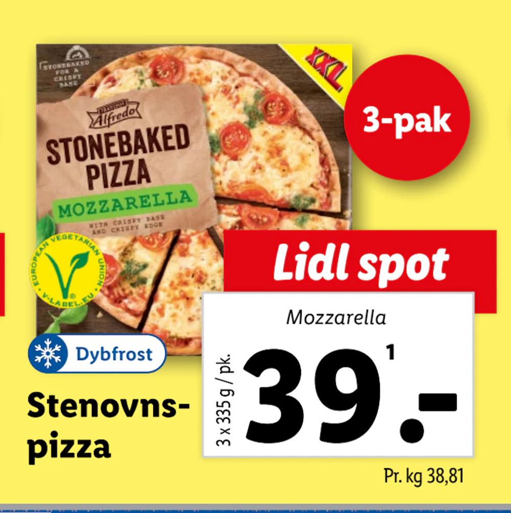 Tilbud på Stenovnspizza fra Lidl til 39 kr.