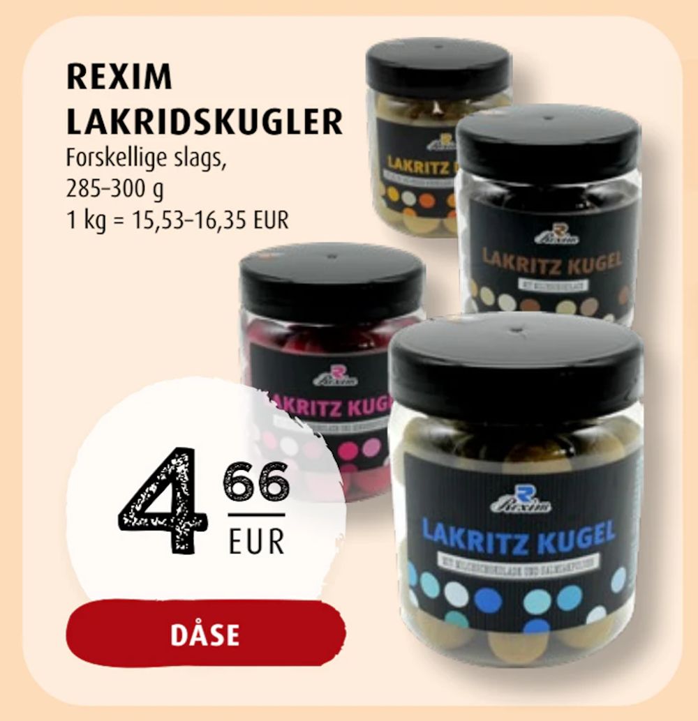 Tilbud på REXIM LAKRIDSKUGLER fra Scandinavian Park til 4,66 €