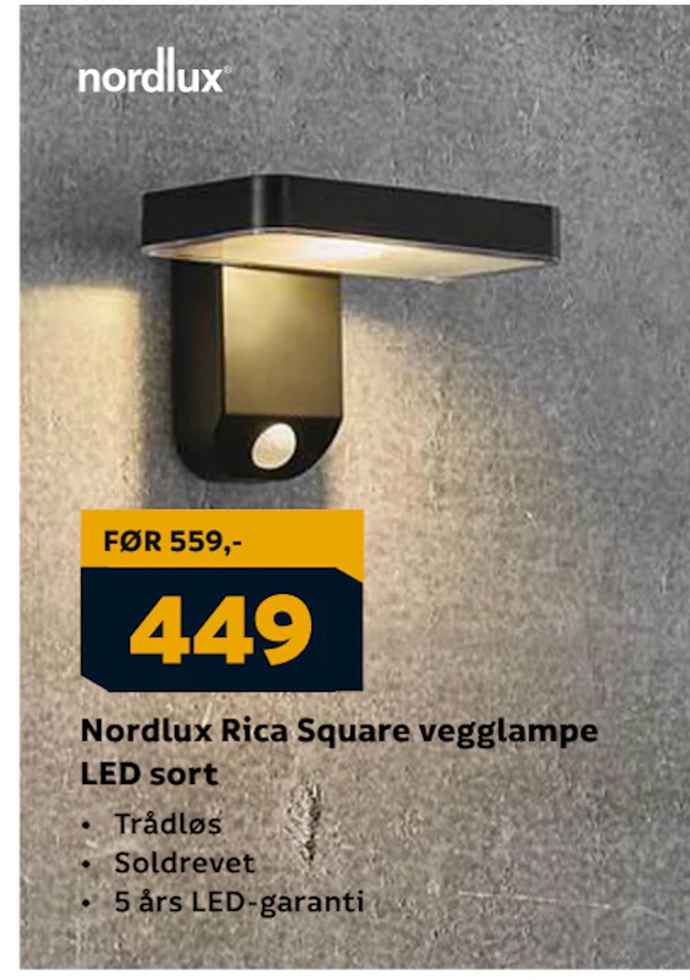 Tilbud på Nordlux Rica Square vegglampe LED sort fra Megaflis til 449 kr