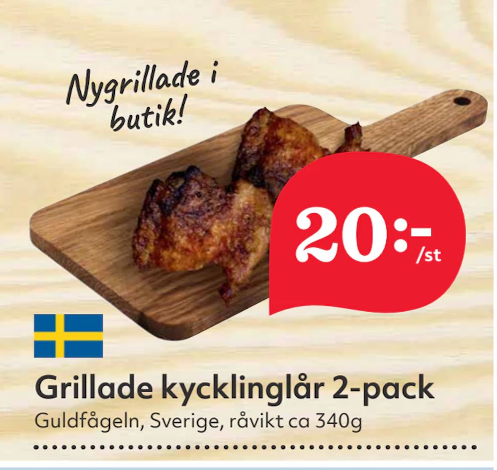 Erbjudanden på Grillade kycklinglår 2-pack från Hemköp för 20 kr