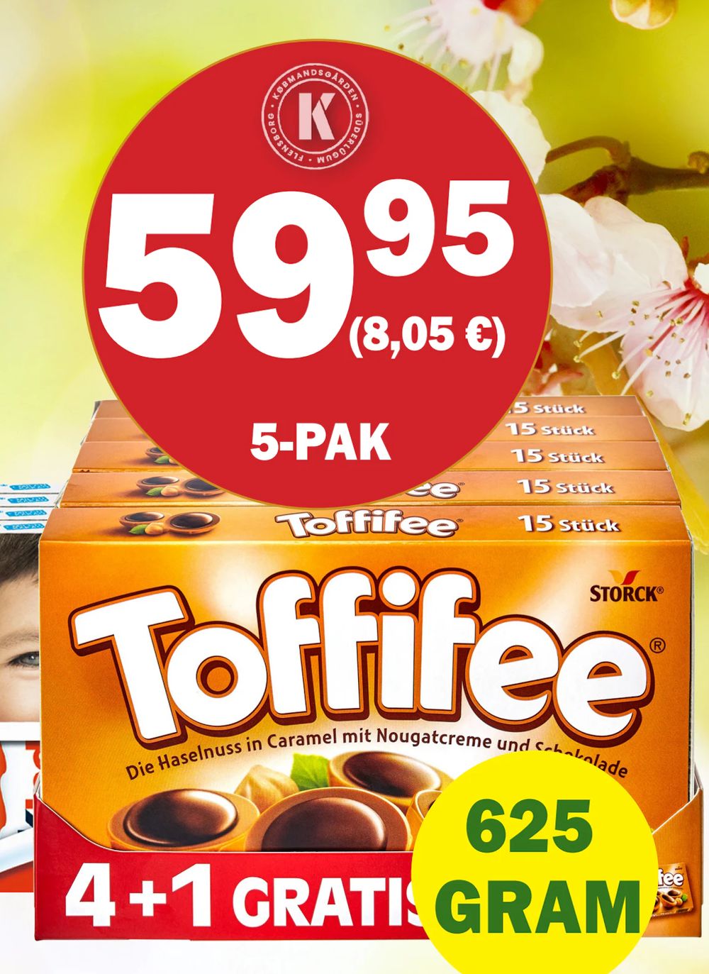 Tilbud på Storck Toffifee 4 + 1 gratis fra Købmandsgården til 59,95 kr.