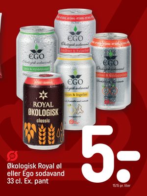 Økologisk Royal øl eller Ego sodavand 33 cl. Ex. pant