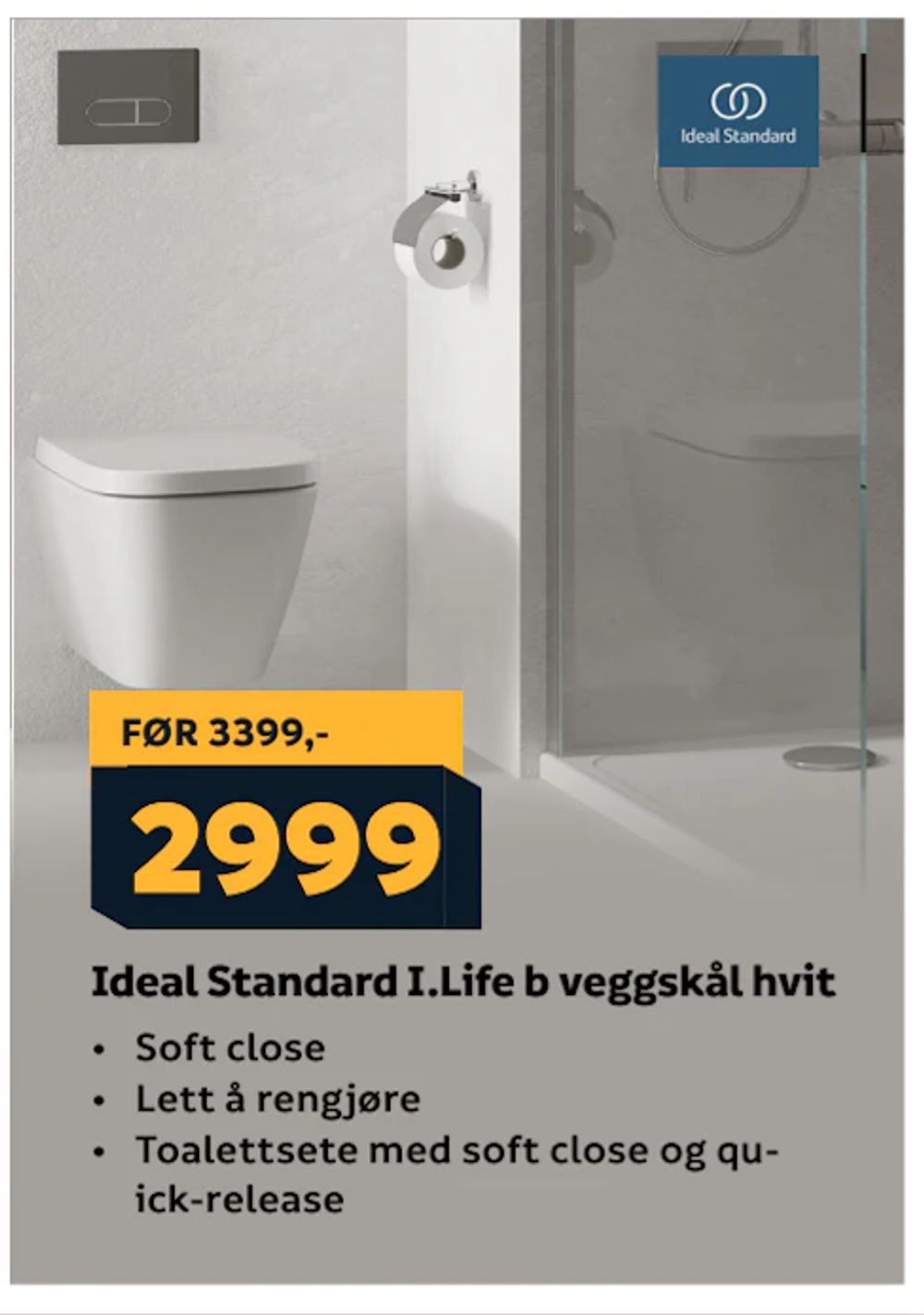 Tilbud på Ideal Standard I.Life b veggskål hvit fra Megaflis til 2 999 kr