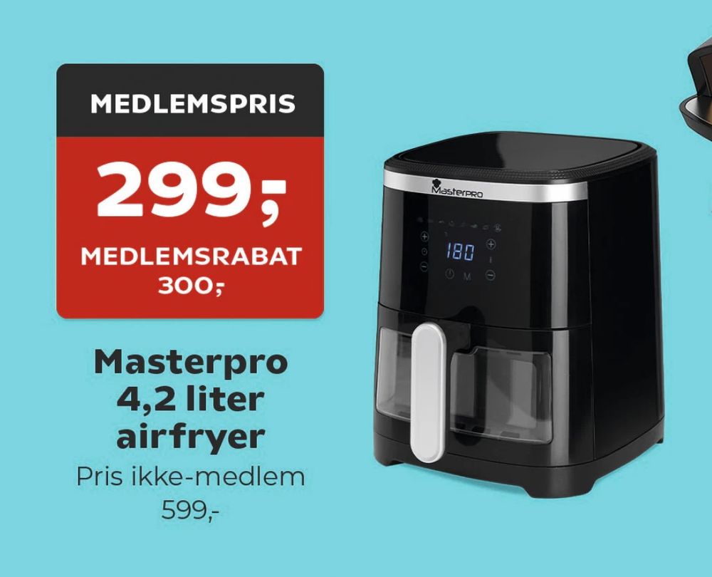 Tilbud på Masterpro 4,2 liter air-fryer fra Coop.dk til 599 kr.