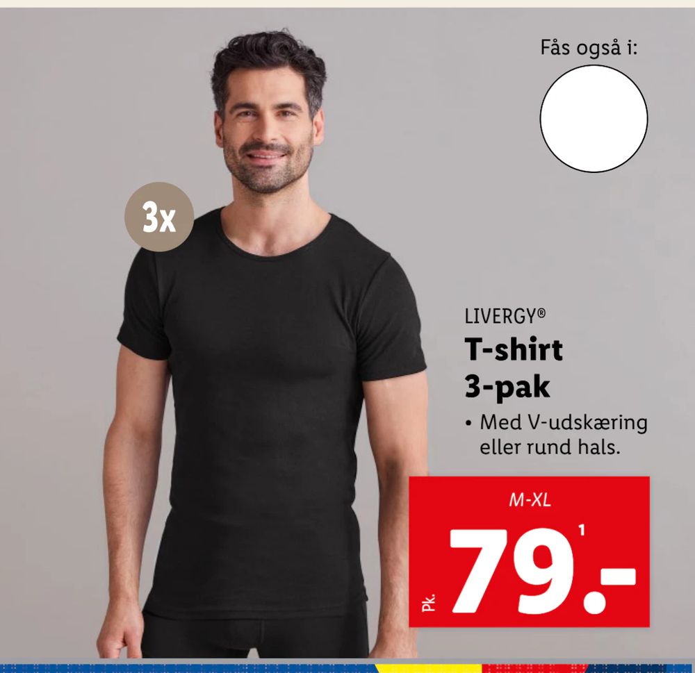 Tilbud på T-shirt 3-pak fra Lidl til 79 kr.