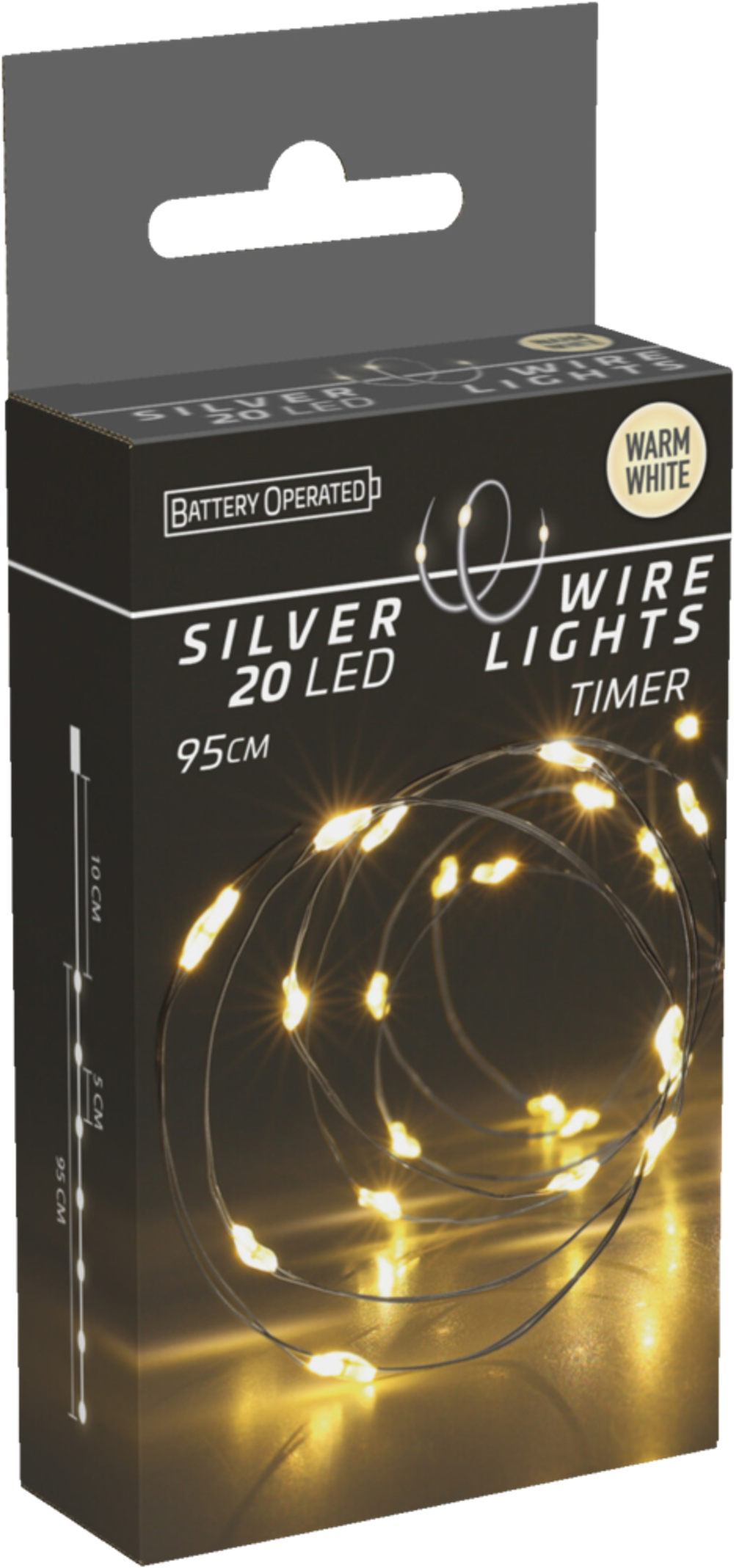 Tilbud på Sølvwire 20 LED Varm Hvid m.Timer fra Calle til 10 kr.