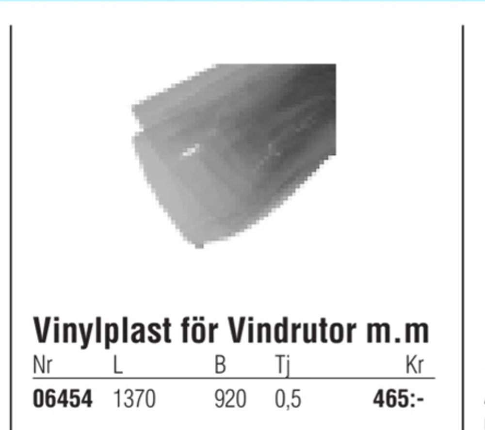 Erbjudanden på Vinylplast för Vindrutor m.m från Erlandsons Brygga för 465 kr