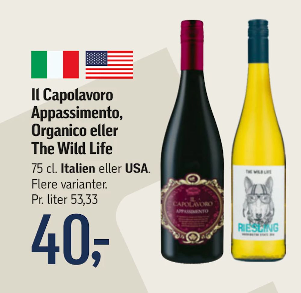 Tilbud på Il Capolavoro Appassimento, Organico eller The Wild Life fra føtex til 40 kr.