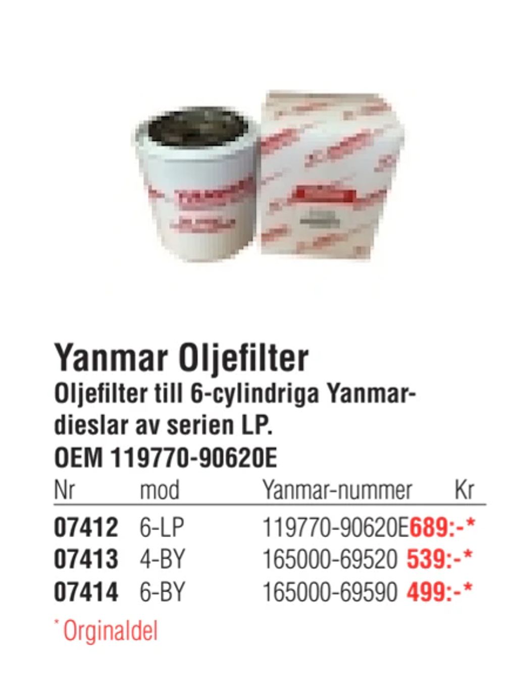 Erbjudanden på Yanmar Oljefilter från Erlandsons Brygga för 499 kr