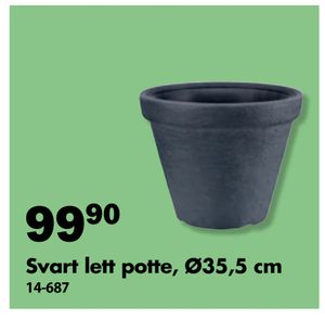 Svart lett potte, Ø35,5 cm