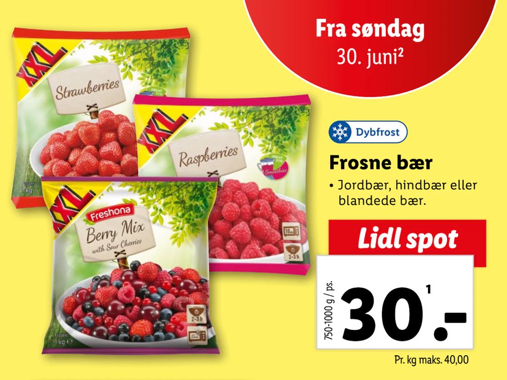 Tilbud på Frosne bær fra Lidl til 30 kr.