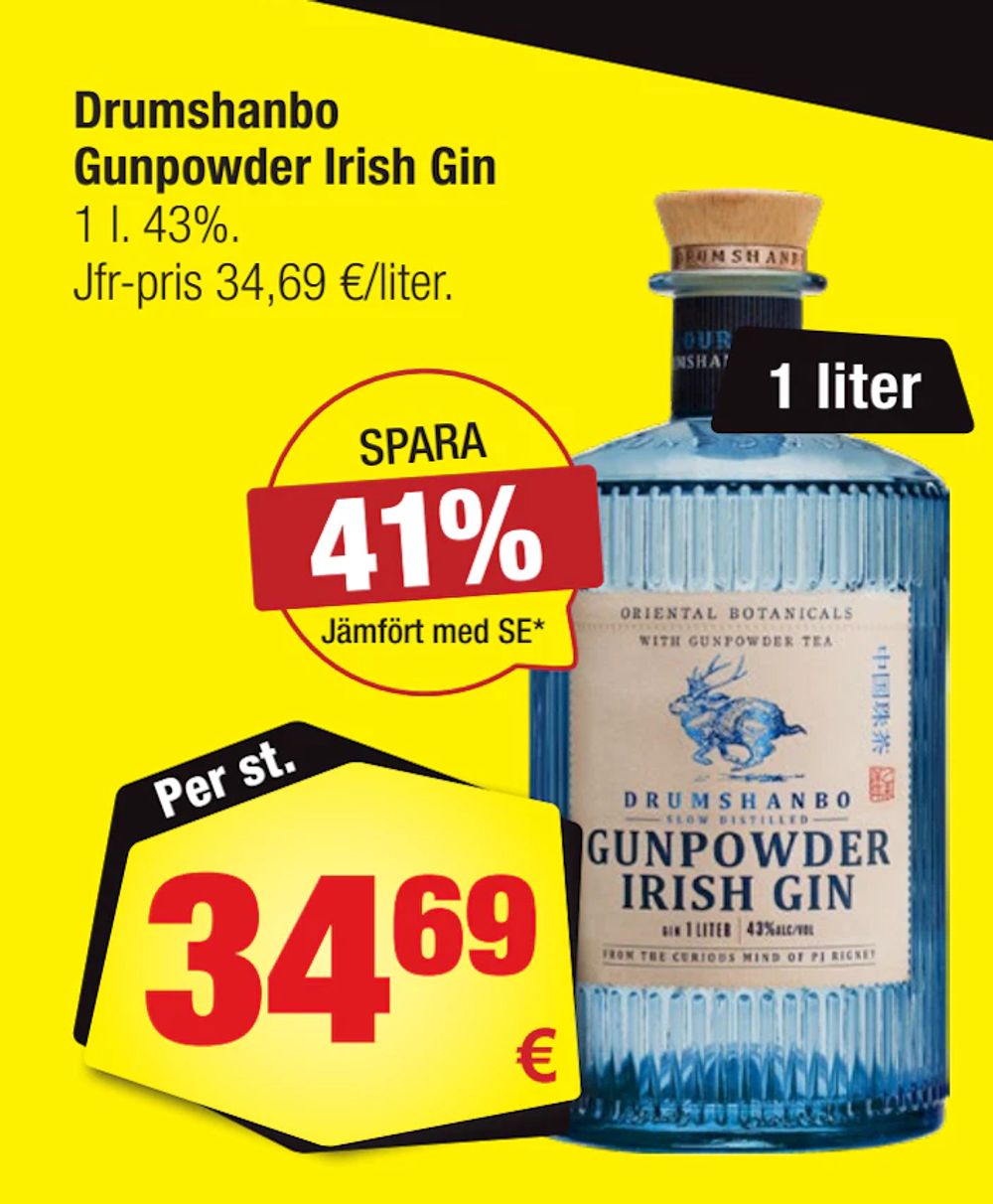 Erbjudanden på Drumshanbo Gunpowder Irish Gin från Calle för 34,69 €