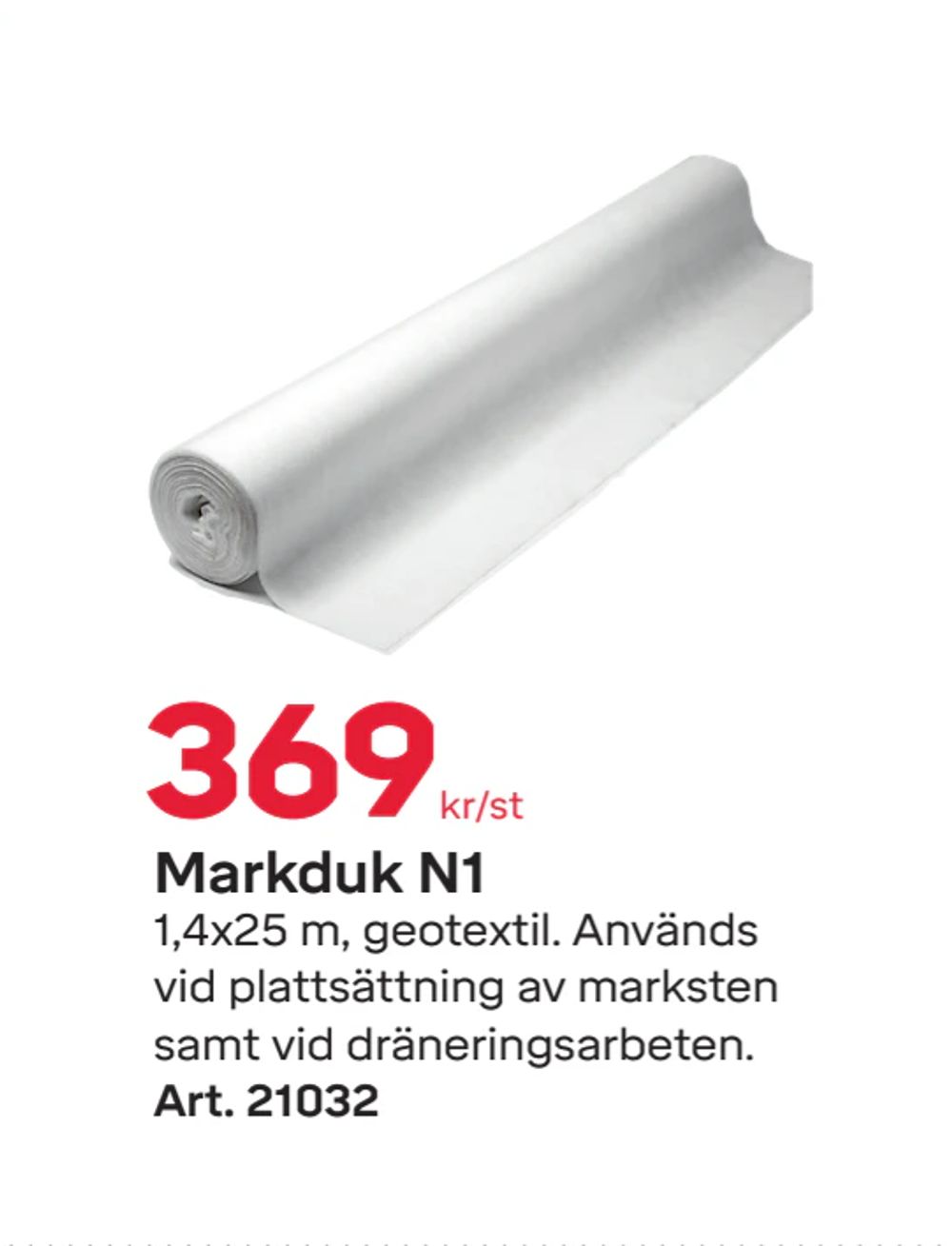 Erbjudanden på Markduk N1 från Byggmax för 369 kr
