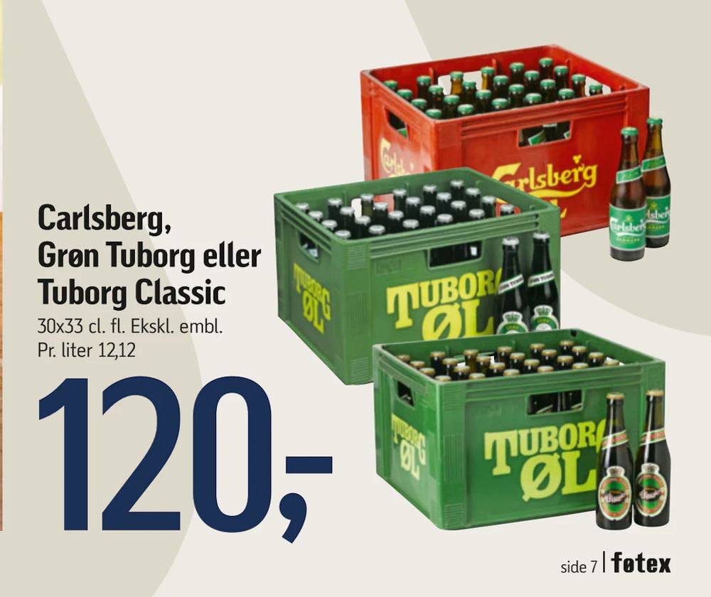 Tilbud på Carlsberg, Grøn Tuborg eller Tuborg Classic fra føtex til 120 kr.