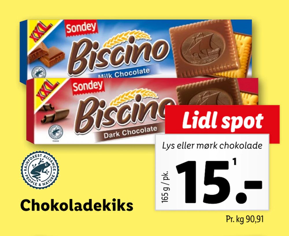Tilbud på Chokoladekiks fra Lidl til 15 kr.