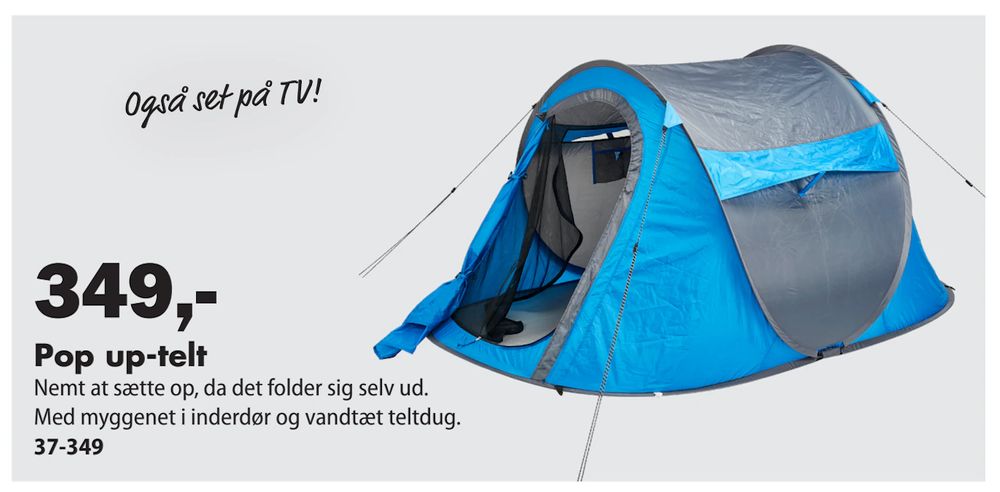 Tilbud på Pop up-telt fra Biltema til 349 kr.