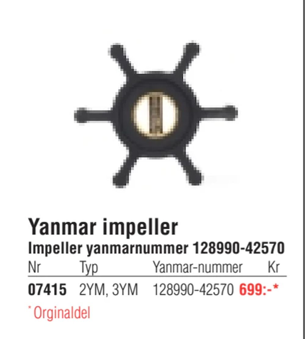 Erbjudanden på Yanmar impeller från Erlandsons Brygga för 699 kr