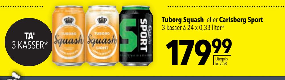 Tilbud på Tuborg Squash eller Carlsberg Sport fra CITTI til 179,99 kr.