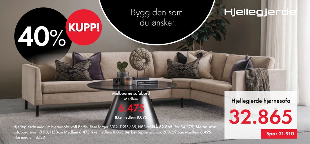 Tilbud på Hjellegjerde hjørnesofa fra Fagmøbler til 32 865 kr