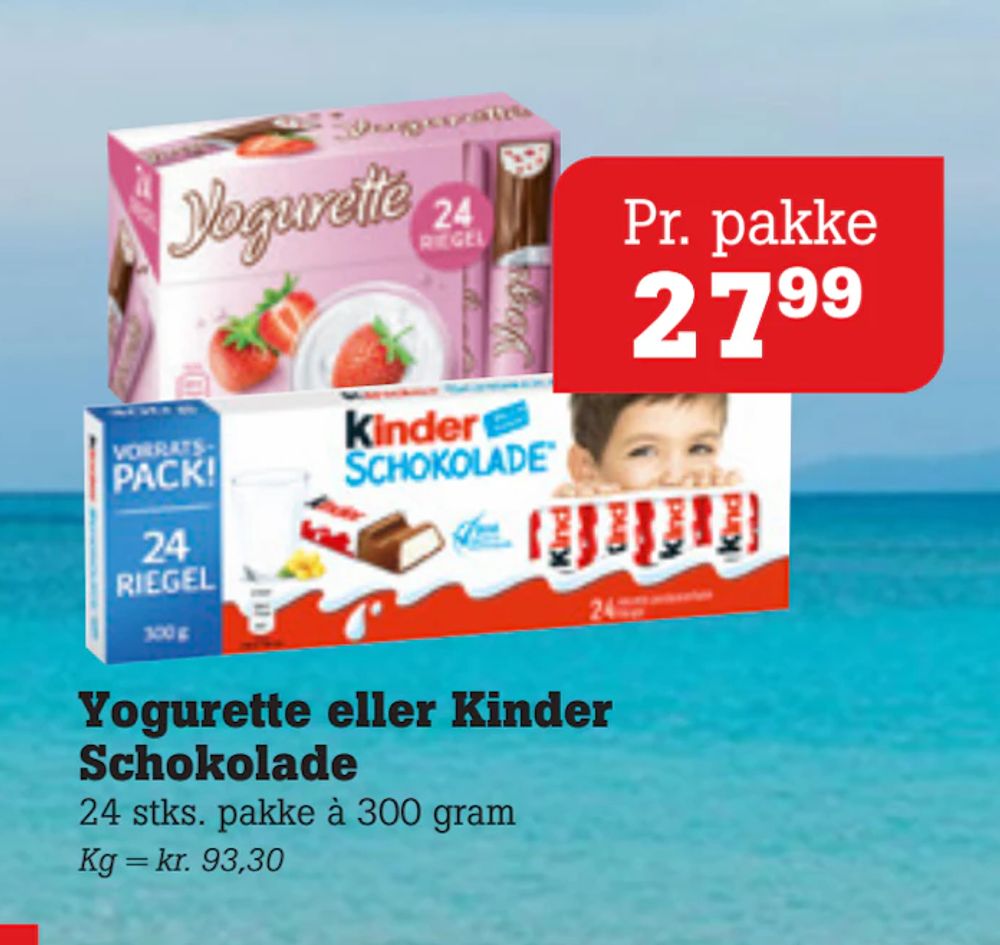 Tilbud på Yogurette eller Kinder Schokolade fra Poetzsch Padborg til 27,99 kr.