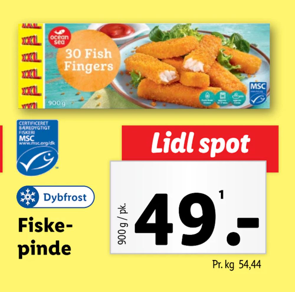 Tilbud på Fiskepinde fra Lidl til 49 kr.