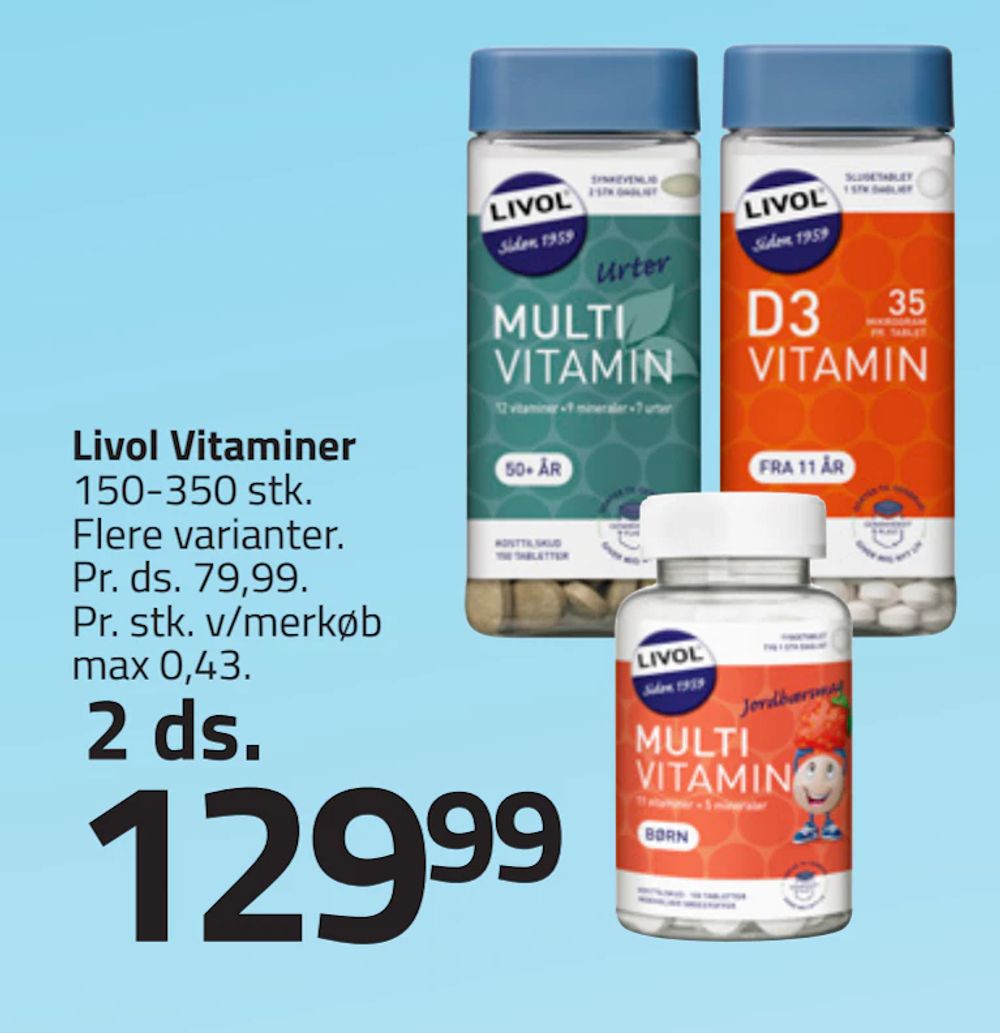 Tilbud på Livol Vitaminer fra Fleggaard til 129,99 kr.