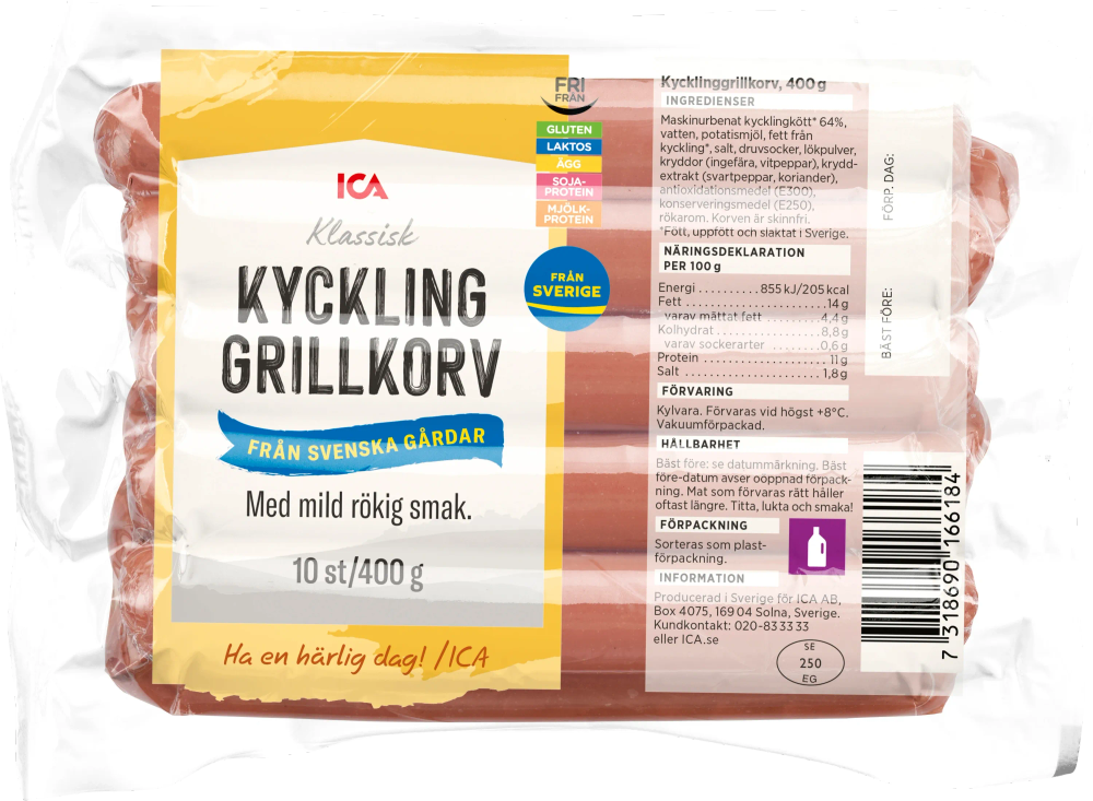 Erbjudanden på Kycklinggrillkorv (ICA) från ICA Supermarket för 15 kr