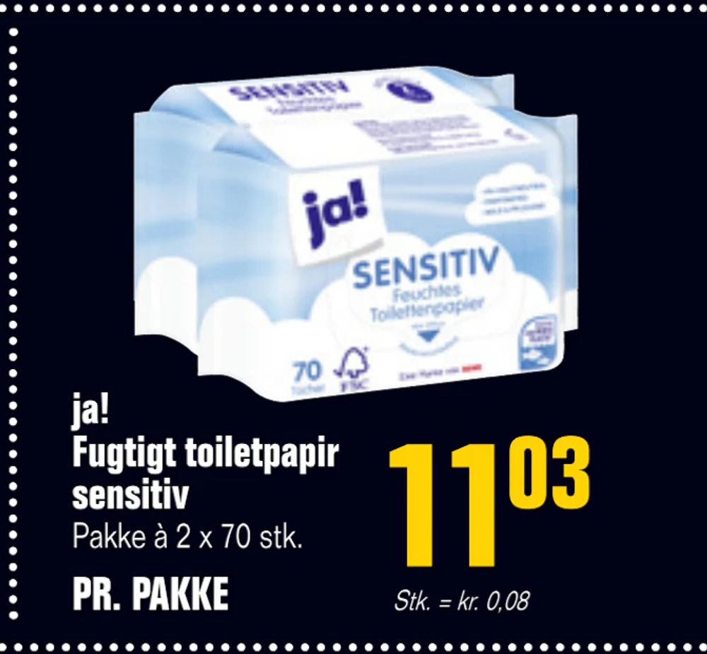 Tilbud på ja! Fugtigt toiletpapir sensitiv fra Poetzsch Padborg til 11,03 kr.
