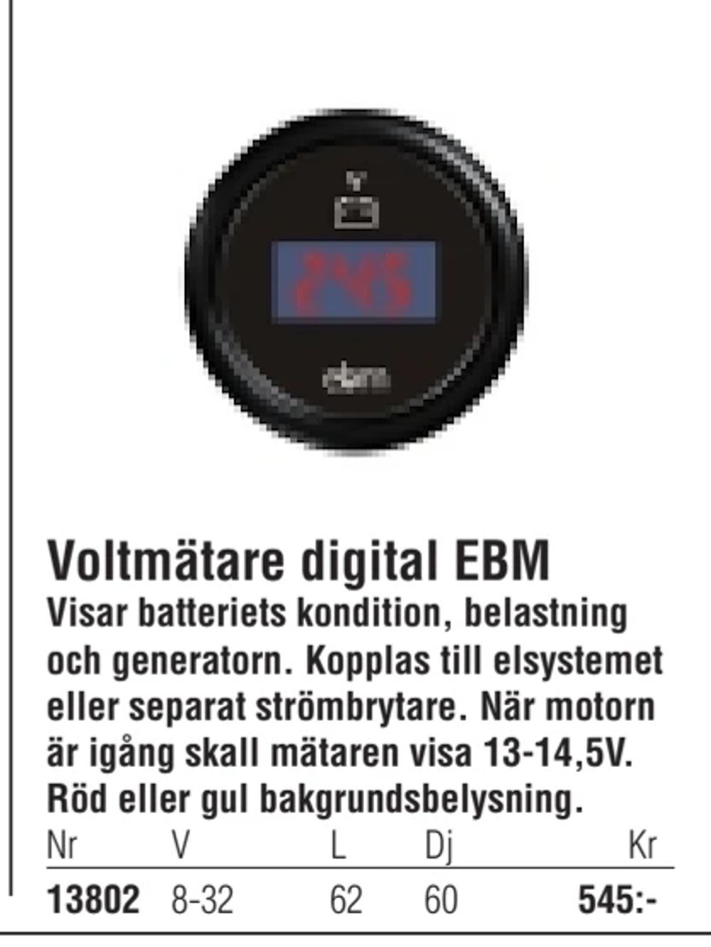 Erbjudanden på Voltmätare digital EBM från Erlandsons Brygga för 545 kr