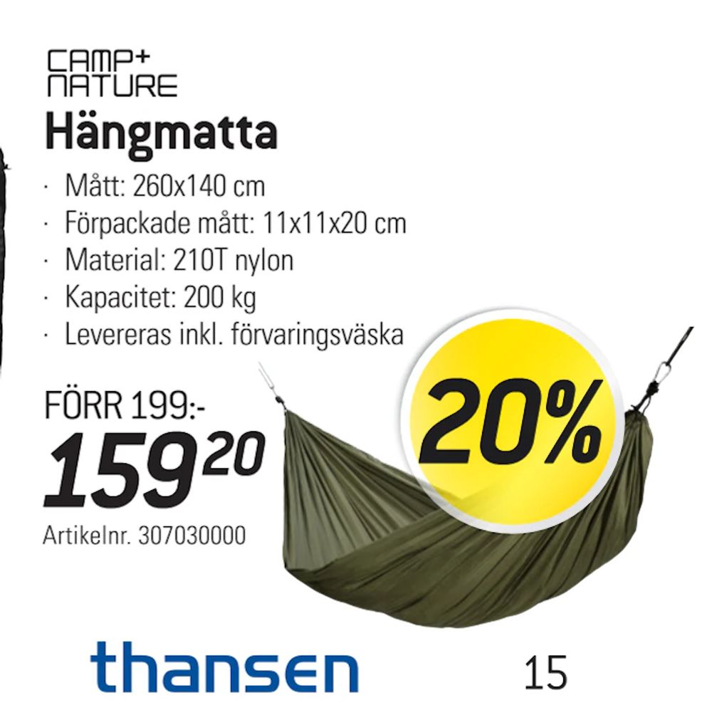 Erbjudanden på Hängmatta från thansen för 159,20 kr