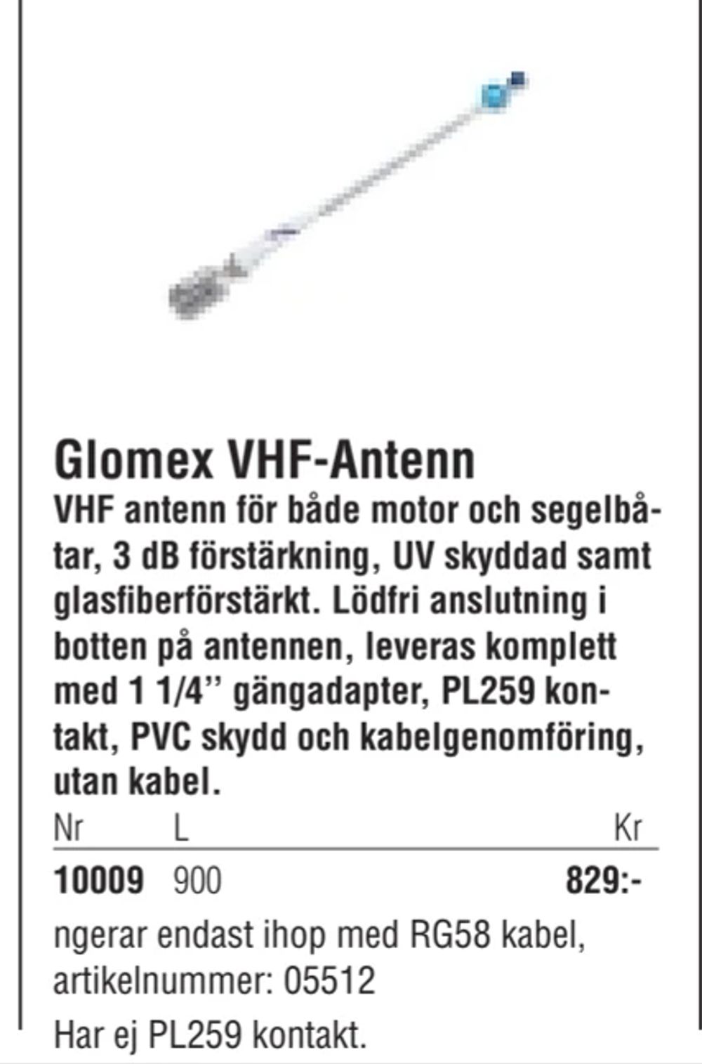 Erbjudanden på Glomex VHF-Antenn från Erlandsons Brygga för 829 kr