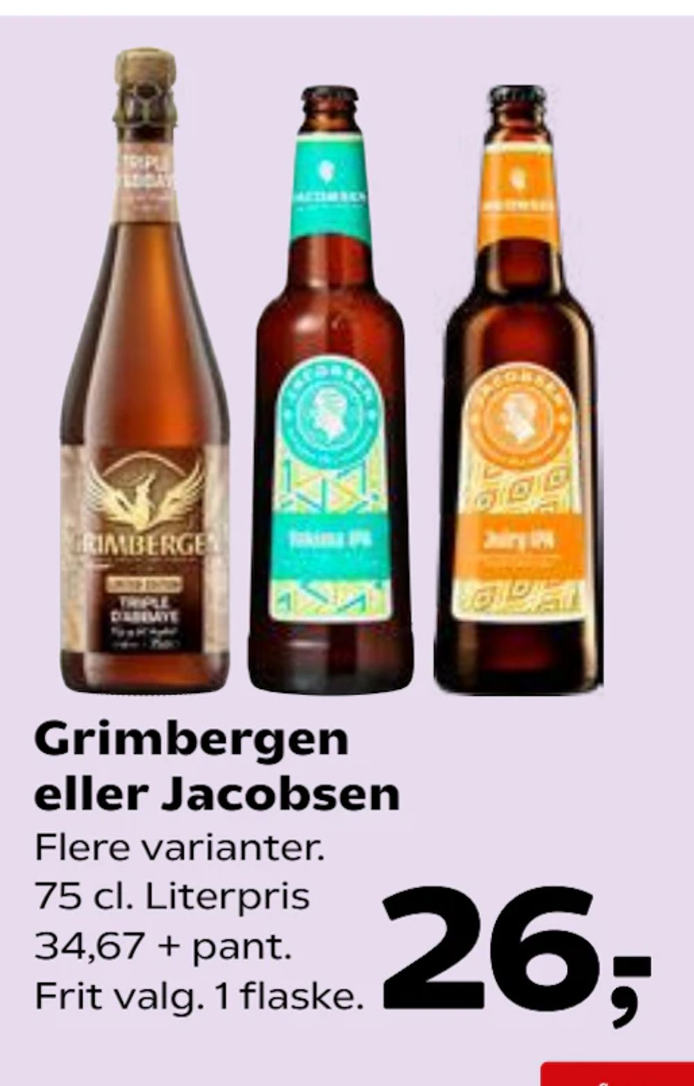 Tilbud på Grimbergen eller Jacobsen fra Kvickly til 26 kr.