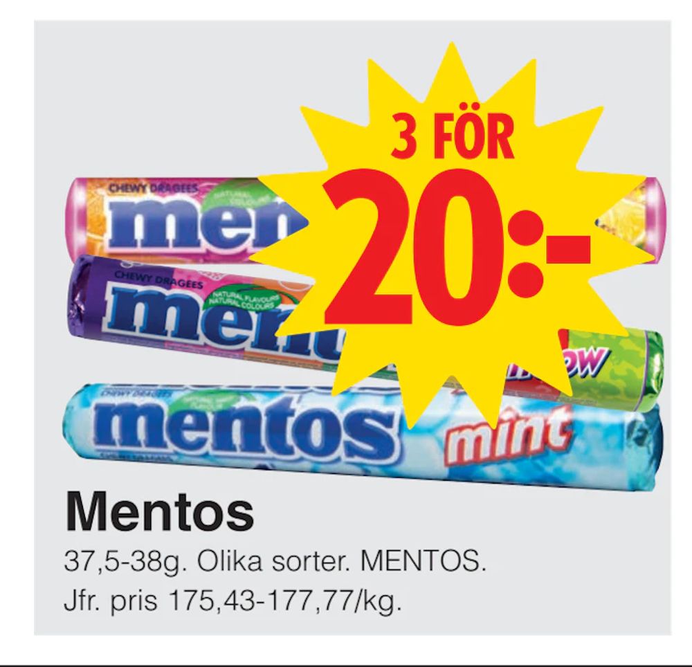 Erbjudanden på Mentos från Matöppet för 20 kr