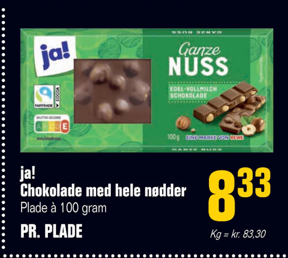 Tilbud på ja! Chokolade med hele nødder fra Poetzsch Padborg til 8,33 kr.