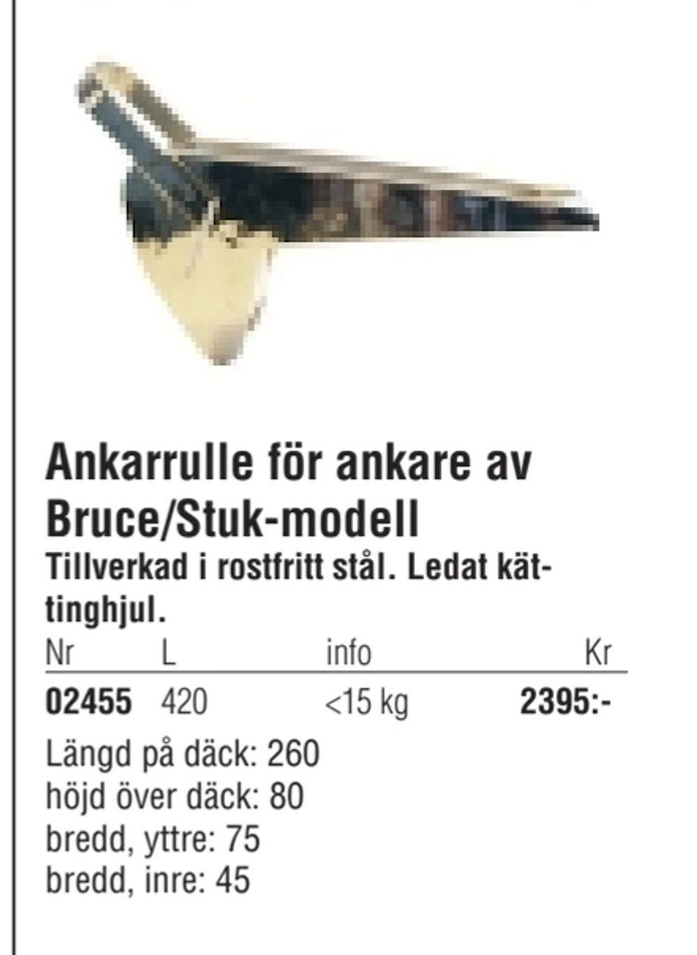 Erbjudanden på Ankarrulle för ankare av Bruce/Stuk-modell från Erlandsons Brygga för 2 395 kr