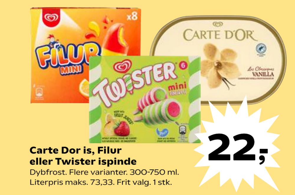 Tilbud på Carte Dor is, Filur eller Twister ispinde fra Kvickly til 22 kr.