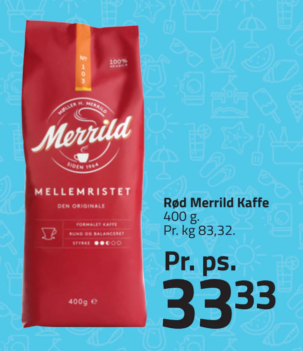 Tilbud på Rød Merrild Kaffe fra Fleggaard til 33,33 kr.