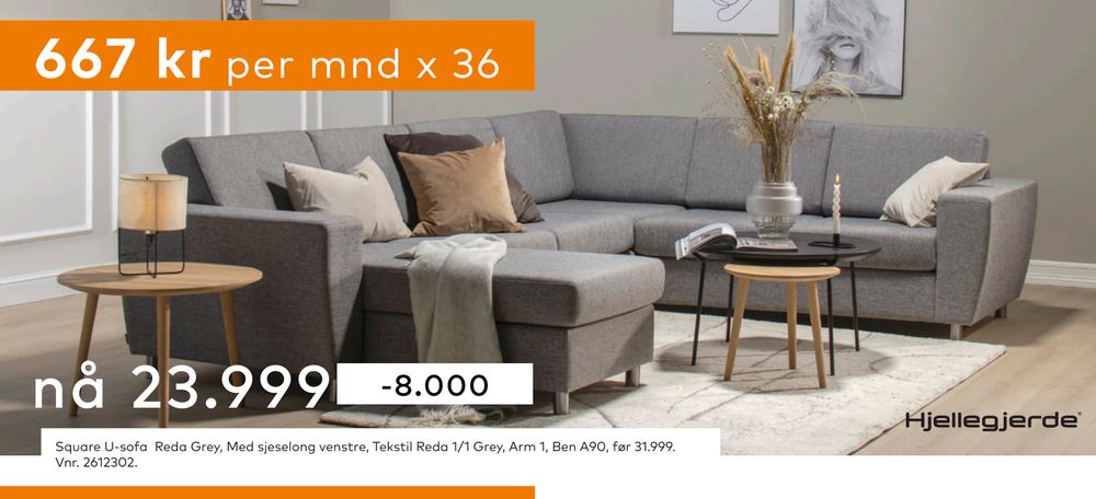 Tilbud på Square U-sofa Reda Grey fra Skeidar til 23 999 kr