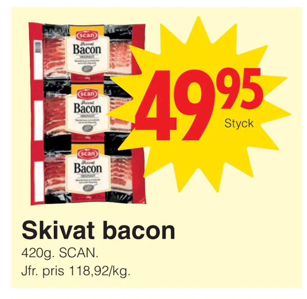 Erbjudanden på Skivat bacon från Matöppet för 49,95 kr