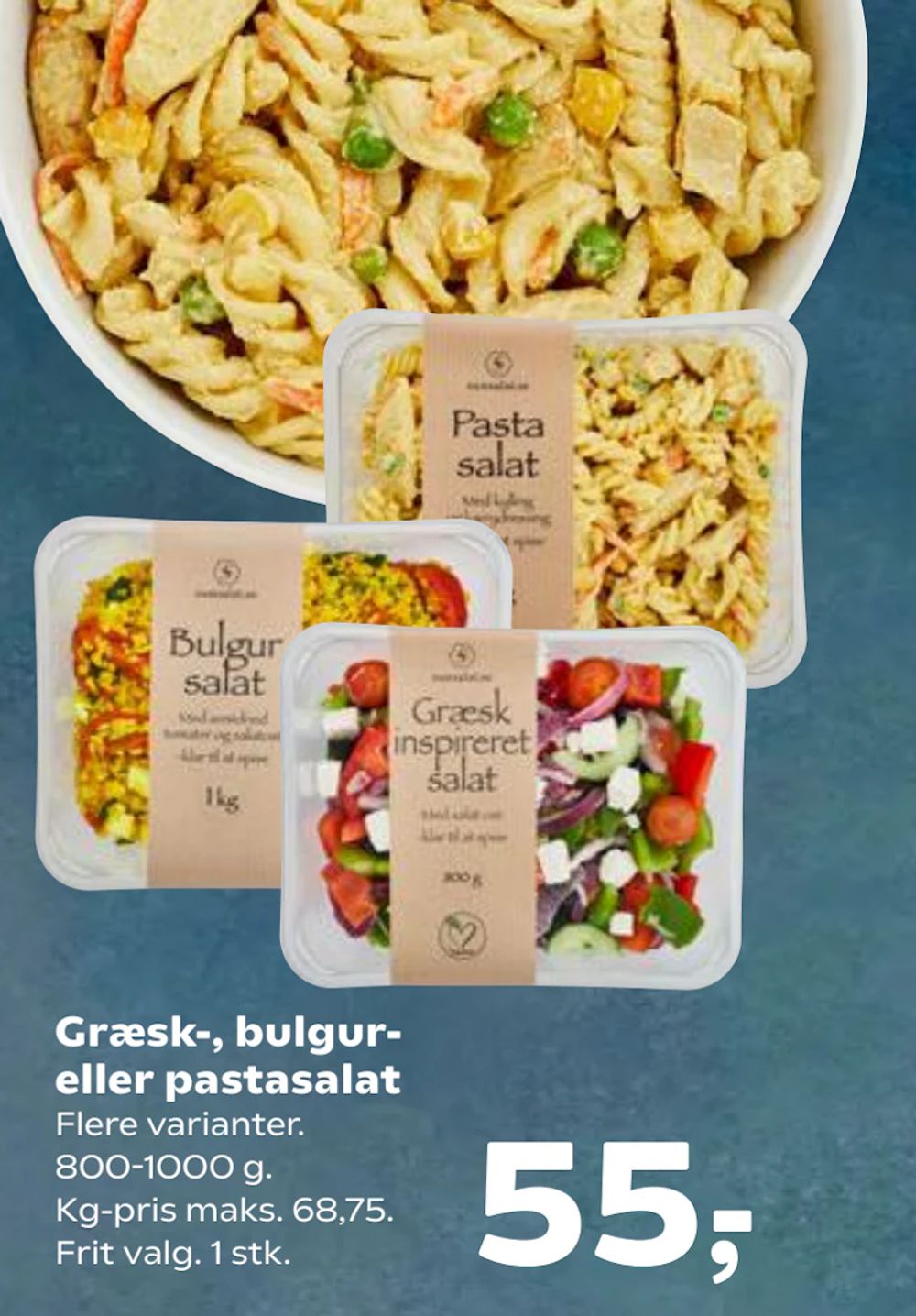 Tilbud på Græsk-, bulgur- eller pastasalat fra Kvickly til 55 kr.