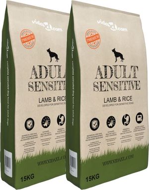 vidaXL luksustørfoder til hunde Adult Sensitive Lamb & Rice 2 stk. 30 kg