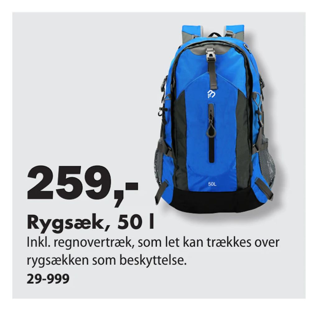 Tilbud på Rygsæk, 50 l fra Biltema til 259 kr.