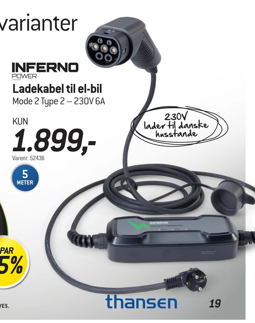 Tilbud på Ladekabel til el-bil fra thansen til 1.899 kr.