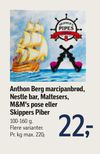 Anthon Berg marcipanbrød, Nestle bar, Maltesers, M&M's pose eller Skippers Piber